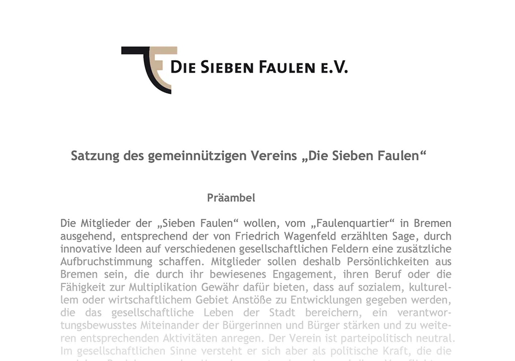 Satzung Sieben Faulen Bremen